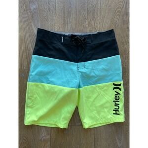 NWT Boys Hurley Triple Threat‎ Board Shorts Black Blue Size 10 Swim Trunks